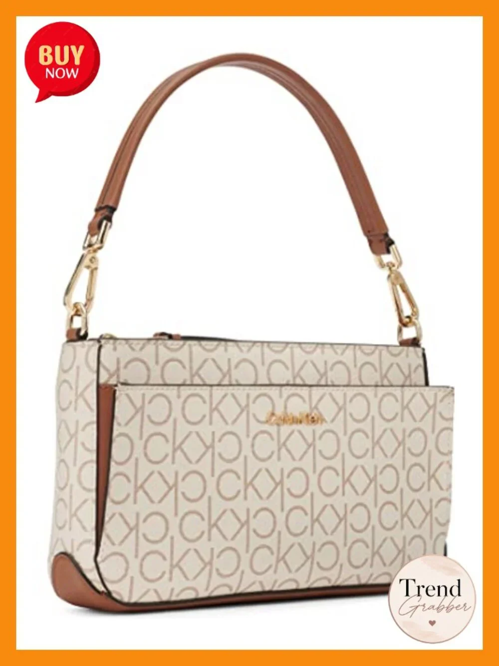 Triple Compartment Shoulder Bag with Crossbody Strap, PVC Logo Emboss